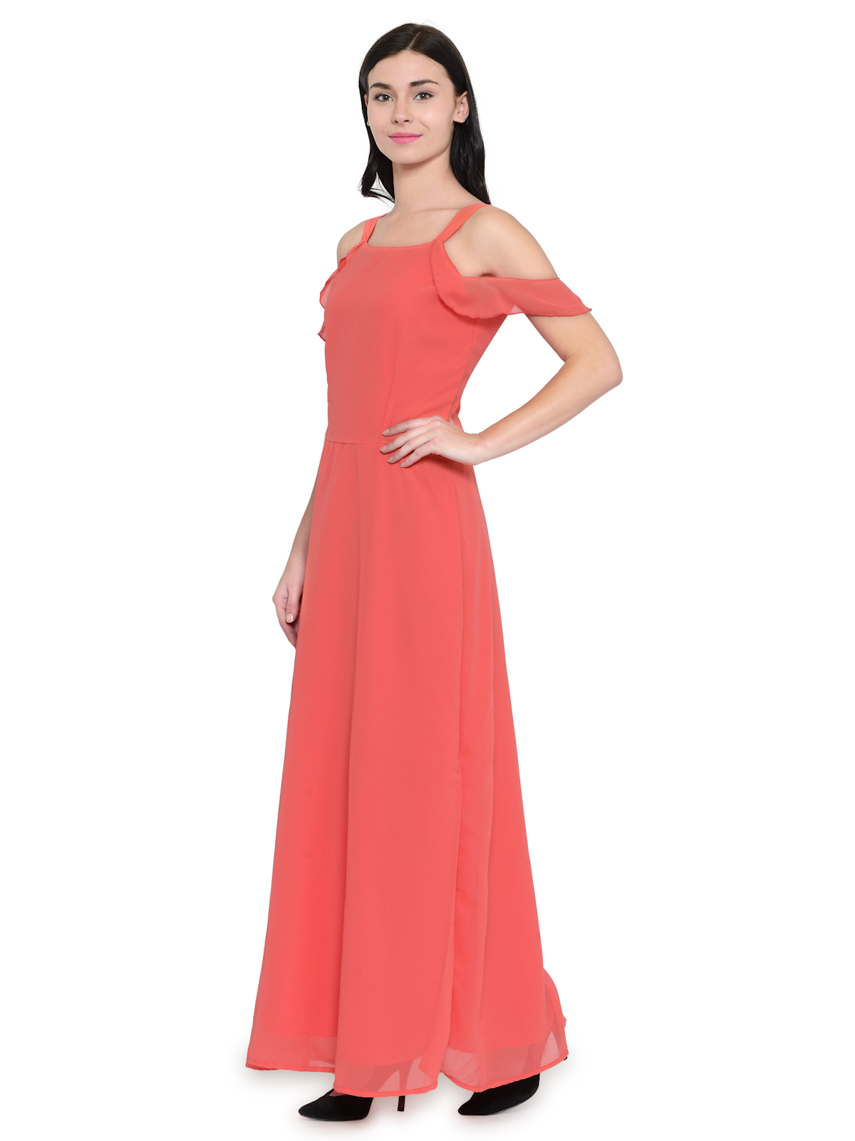 Pastel Peach Sleevless Maxi Dress
